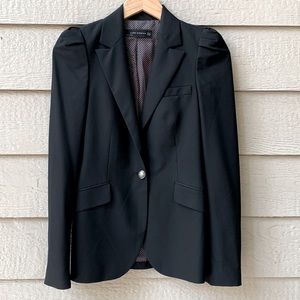 Zara Black Blazer Feminine Ruched Shoulder One Button